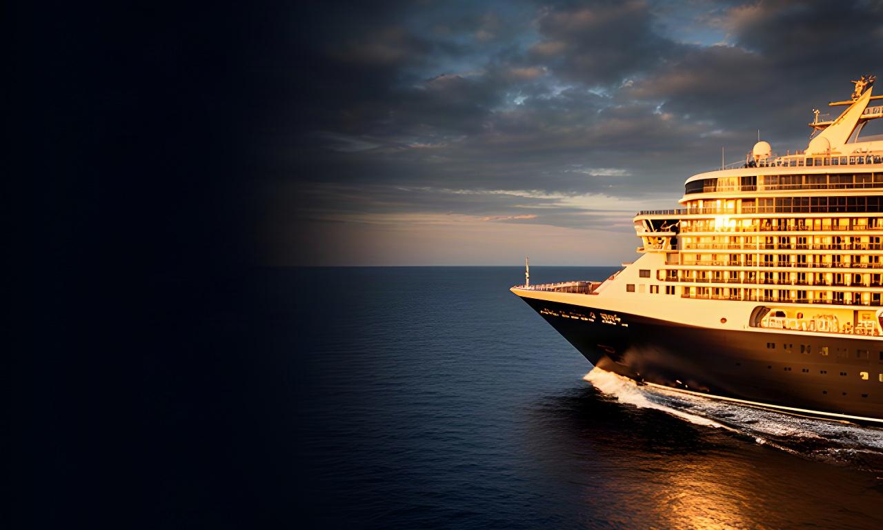 Eleganter Kreuzfahrtschiff-Bug bei Sonnenuntergang auf ruhiger See