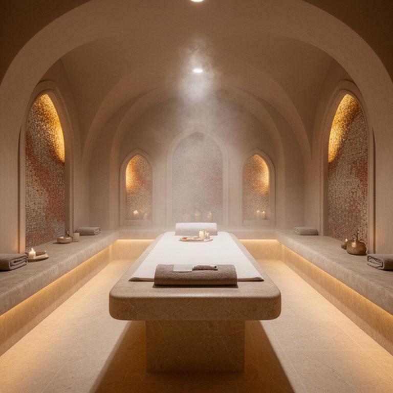 Ruhiger Spa-Bereich mit Hamam und warmem Licht auf einem Luxusschiff