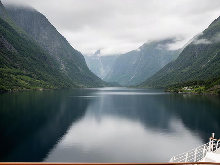 Ruhiger Blick auf norwegische Fjorde von einem Kreuzfahrtschiff aus